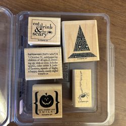 🎃 Stampin’ Up! • “Eat, Drink & Be Scary” Wood Mounted Rubber Stamp Set (5pcs)