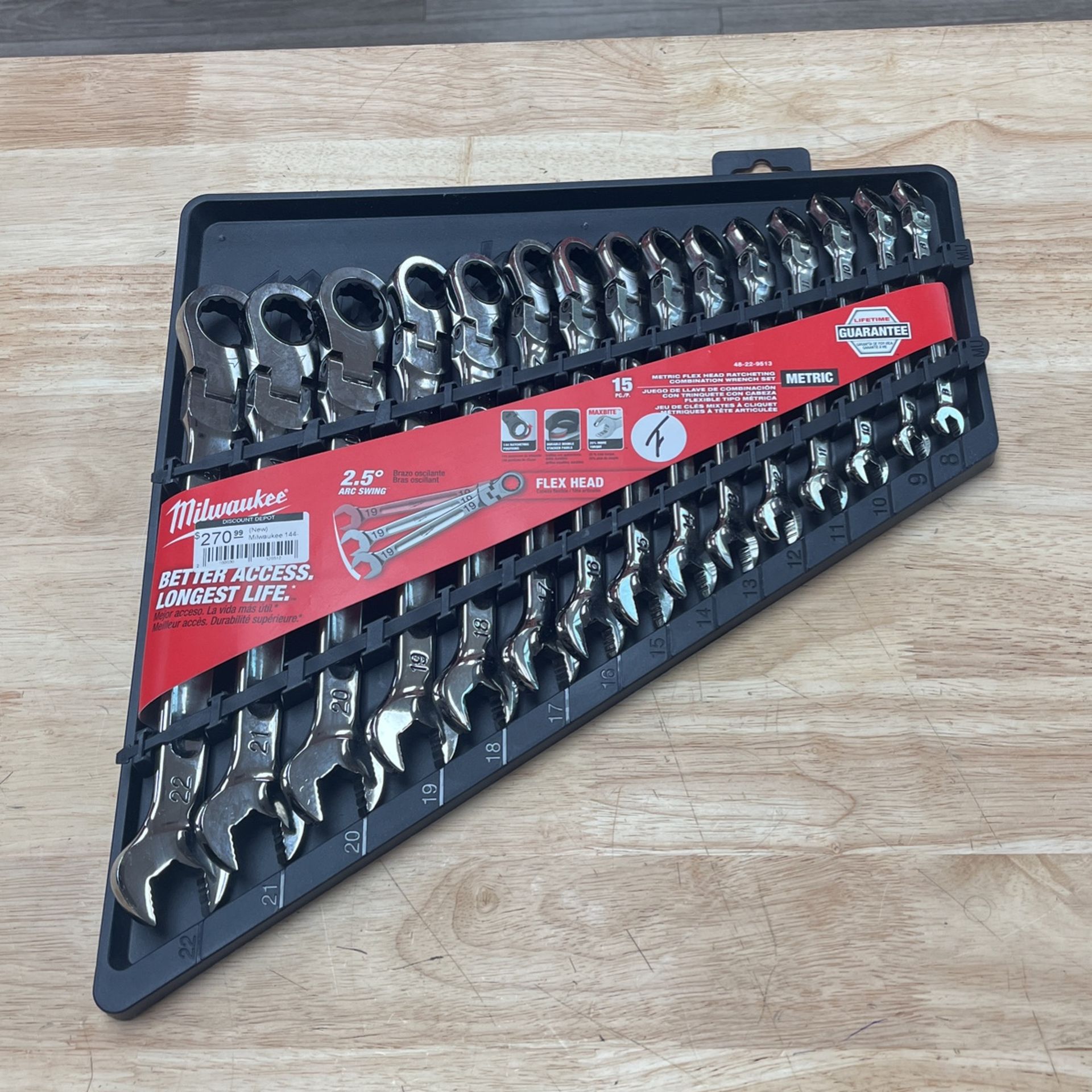 Milwaukee 144Position FlexHead Ratcheting Combination Wrench Set Metric (15Piece) for Sale in