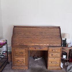 Solid Oak Roll Top Desk 