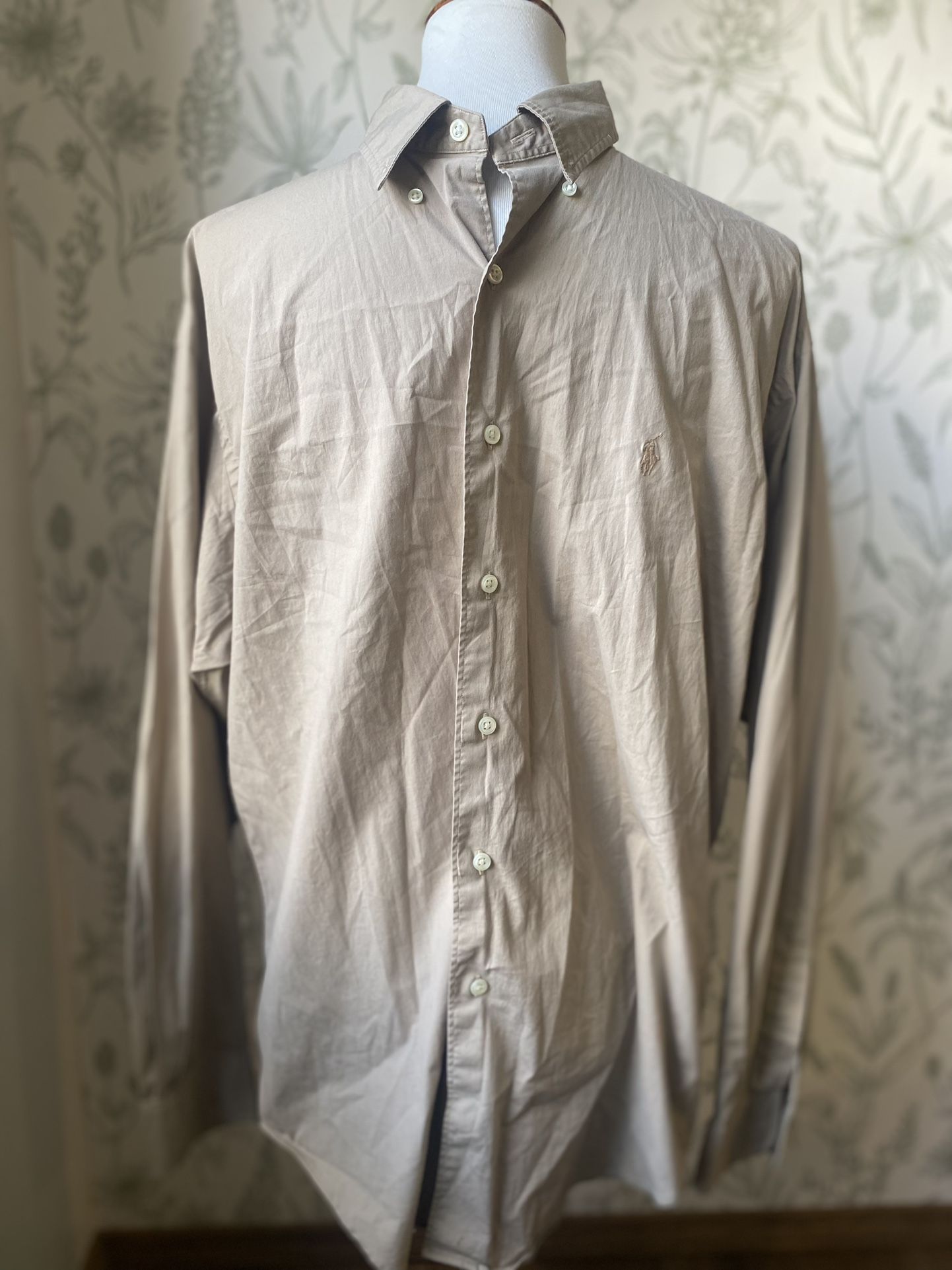 Ralph Lauren RL Khaki Long Sleeve Shirt Button Up Size Large