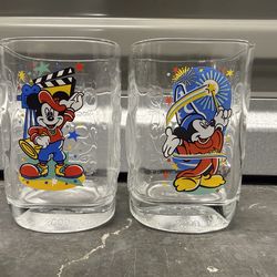 Disney Mickey Millennium Celebration Glasses 2000 Set of 2