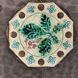1890 French Majolica Chestnut Leaf Plate