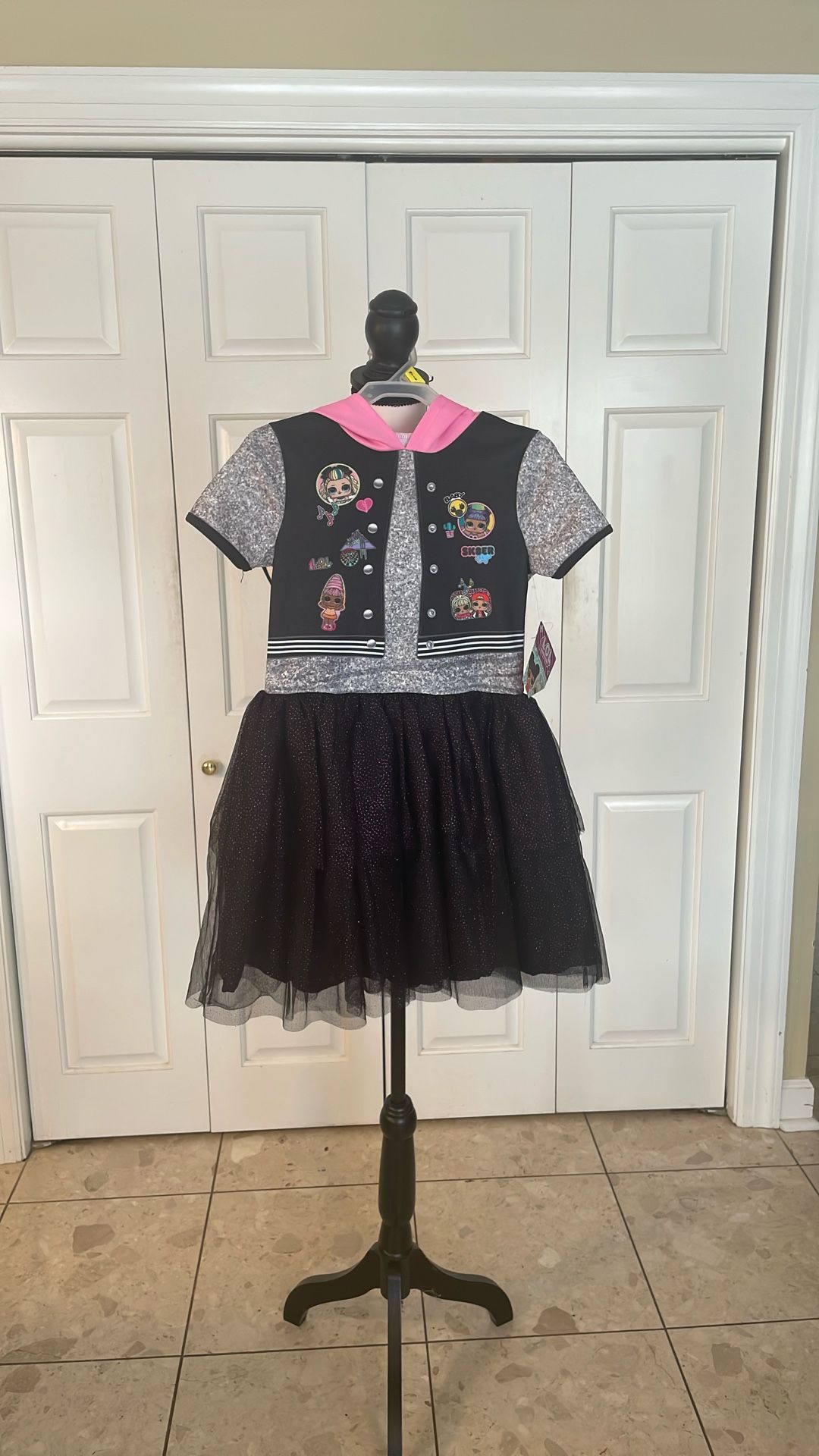 LOL Girls Dress With Pink Hoodie & Silver Bow - Cute lol Characters 