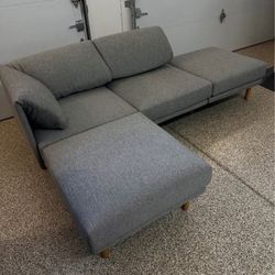 Burrow Range 4-Piece Open Sectional Double Lounger Stone Gray Fabric Oak Legs