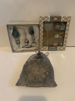 New Boston Warehouse glass wine charms, wine accessories, and coasters