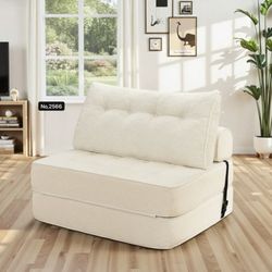 Folding Sofa Bed Foldable Couch Bed Convertible Futon Chair with High Density Foam Filling with Pillow, Comfort Chair Bed for Living Room ,Beige, Twin