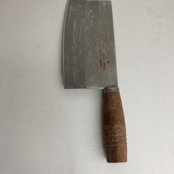 Vintage Cleaver Stainless Steel Wood Handle Made In Taiwan