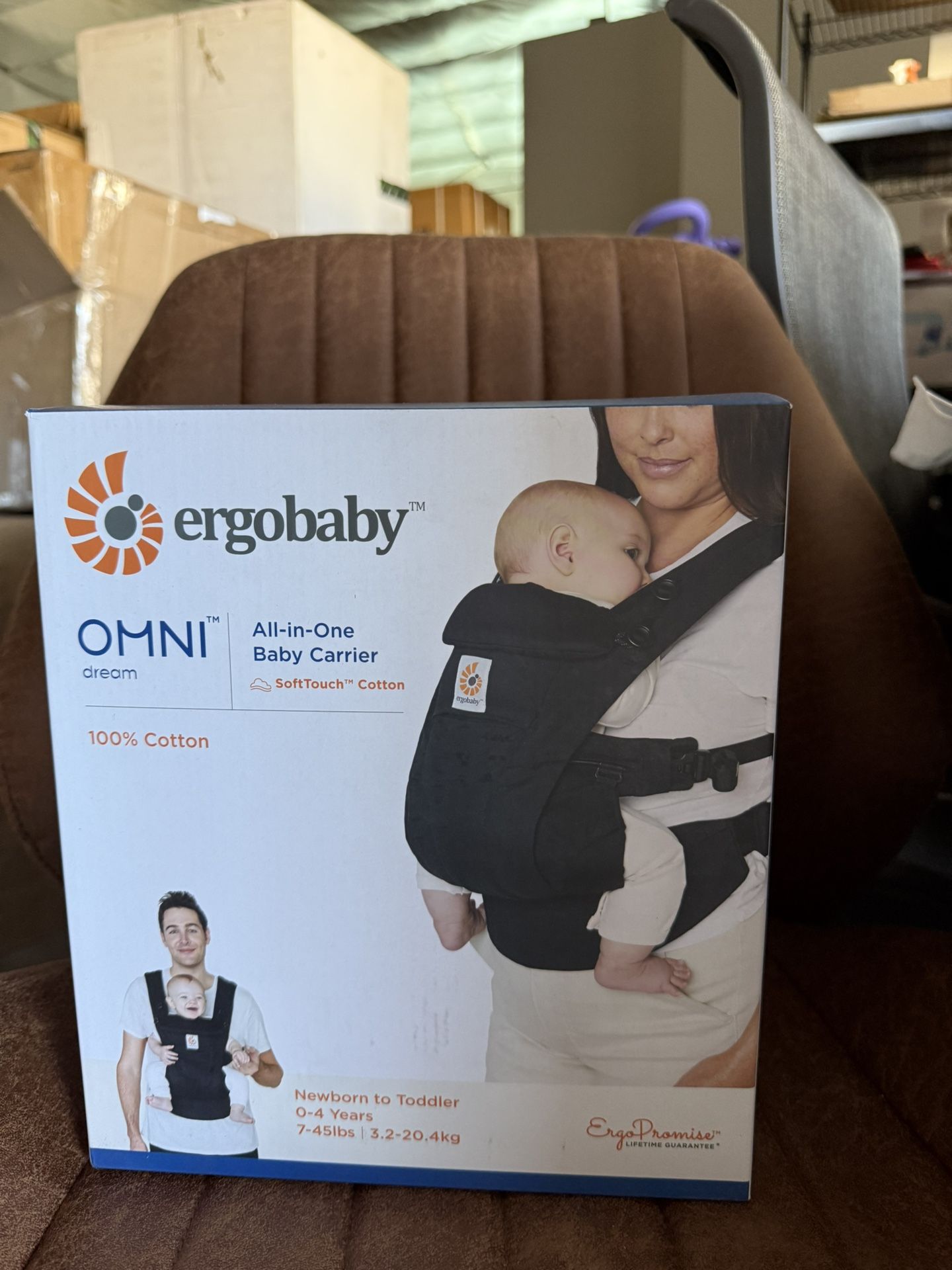 Ergobaby All Carry Positions SoftTouch Cotton Baby Carrier with Enhanced Lumbar Support (7-45 lb), Omni Dream, Onyx Black