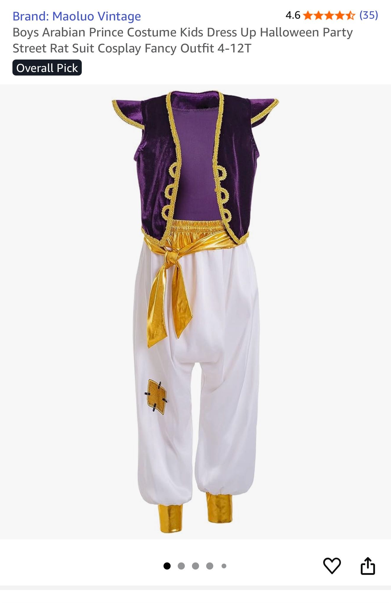 Aladdin Costume 4t