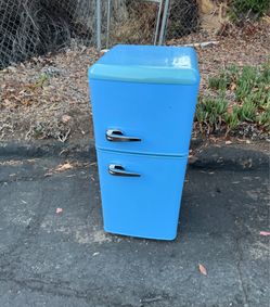 Mini fridge household retro 2 door refrigerator freezer in blue