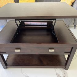 Modern Wood Lift Top With Bottom Hidden Wheels Coffee Table