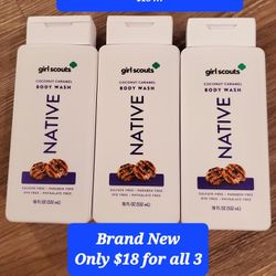 $18🌐Native Body Wash Limited Edition Girl Scout Coconut Caramel Cookie  - 3 - 18oz. Body Washes. Only  $18 !!!