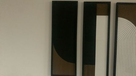 Set of 3 modern abstract wall art - black white brown textured panels - Mid century Boho Decor