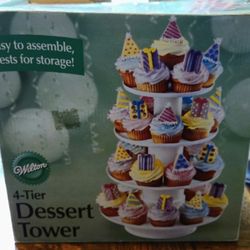 🧁🫔🍒🍓  Four tier WILTON dessert tower: cupcakes, fruit, appetizers in box.  Holmdel New Jersey
