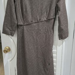 Alexander McQueen Herringbone Wool Blend Dress with Gold Thread Size 42 (S/4)