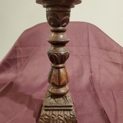 Handcarved Wood Pillar Candle Holder - Made In India 