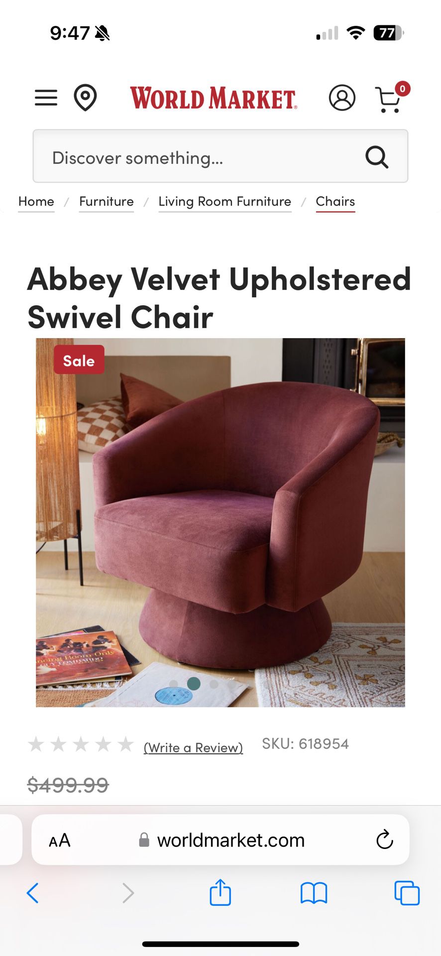 Velvet swivel Chair 