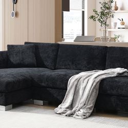 96*56 Modern Cloud Sectional Sofa,L-shaped Luxury Couch Set with 2 Free pillows,4-seat Chenille Indoor Furniture with Oversized Chaise for Living Room