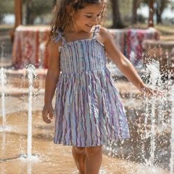 Girls' Lavender Multi-Stripe Sundress – Summer Dress Sz 7-8