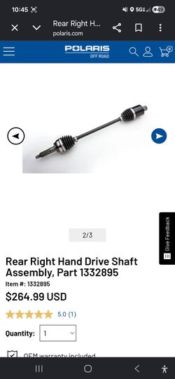 New OEM Genuine Polaris Rear Right Hand Drive Shaft Assembly, Part 1332895