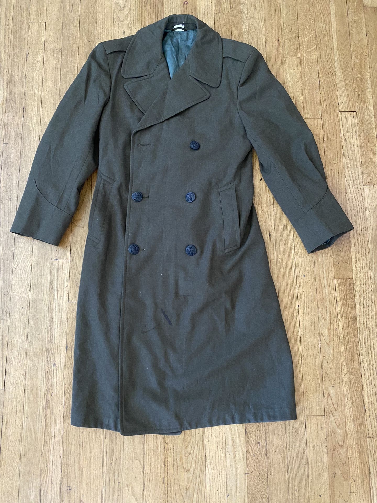 WW2 US Army Military Melton Wool Overcoat Trench Coat Men’s Size 36S