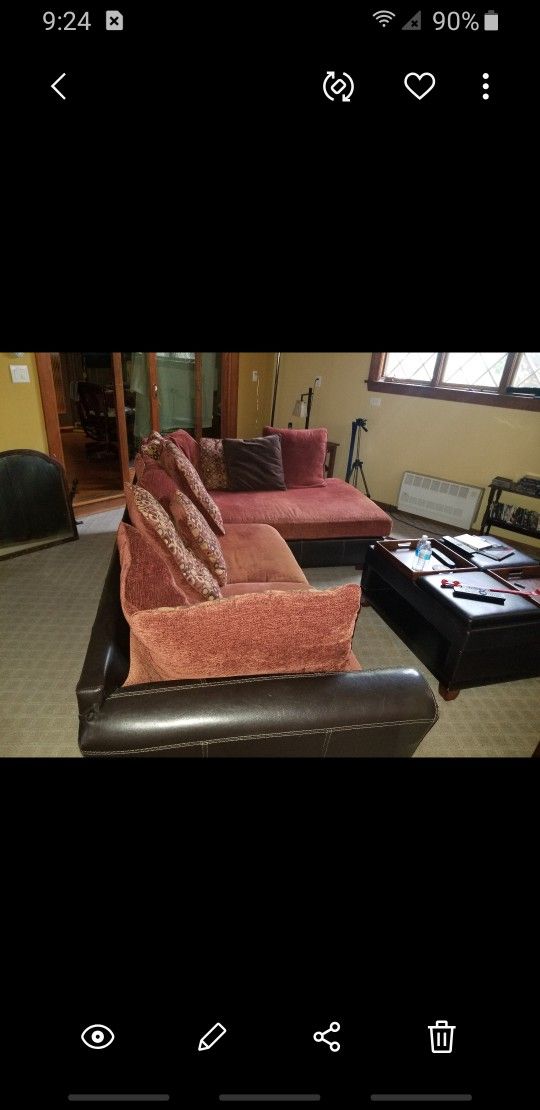 Sectional Couch/ Leather Cloth, Courderoy
