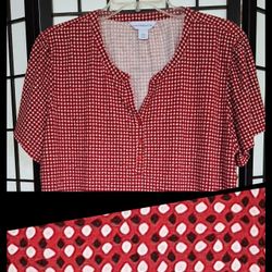 'Liz Claiborne' diamond print classic style shirt, red, white & black, Sz. XXL