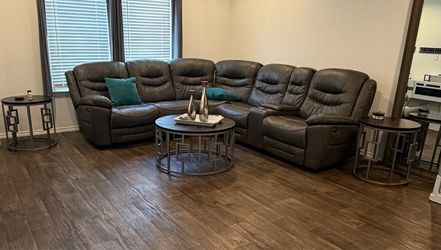 Gray Leather Sectional Recliner Sofa