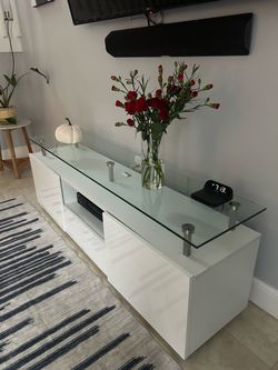 White Gloss TV Stand with Glass Top