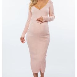 Pinkblush pink V Neck Long Sleeve Fitted Maternity Dress