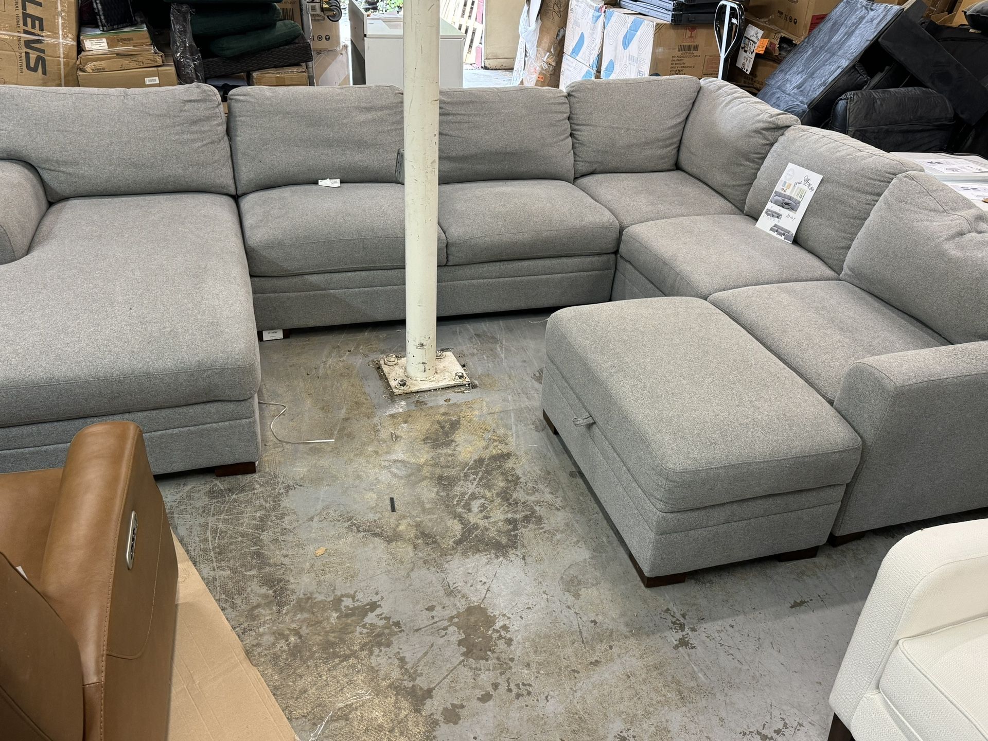 Large Sectional Sofa , Grey , With Storage Ottoman