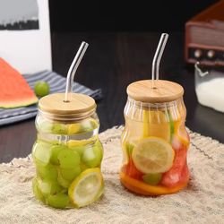 Glass Iced Coffee Cup w/ Bamboo Lid & Glass Straw – Aesthetic Tumbler 