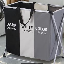 3-Section Laundry Hamper – Sorter (Dark / White / Color) – Modern Foldable