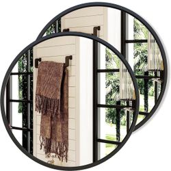 28" Round Black Mirrors with Metal Frame for Home Decor - 2 Pack