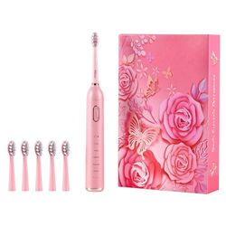 Klensi Soft Sonic Toothbrush Advanced Oral Care Toothbrush Multi-Mode Sonic Toothbrush with 6 Brush Heads - Pink - BRAND NEW IN BOX / SEALED
