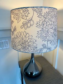 Beautiful Table Lamp with embroidered flowers floral shade - gray pewter metal bases