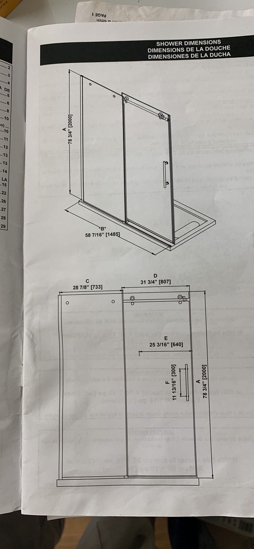 Mila shower 60” x 78 3/4” tempered Glass Door