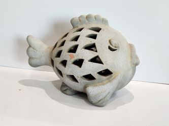 Vintage Carved Stone Fish Garden Lantern Candle Holder Nautical Patio Decor