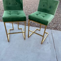 Modway Privy Emerald / Gold Stainless Steel Performance Velvet Bar Stool - Set of 2 - Like New