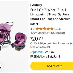 Century Stroll On 3-Wheel 2-in-1 Travel System | Infant Car Seat and Stroller Combo, Berry