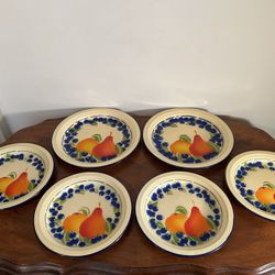 Set of 4 Salad & 2 Dinner Pears & Oranges Fruits Enamel Plates 