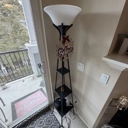 Modern corner floor lamp with built-in shelves