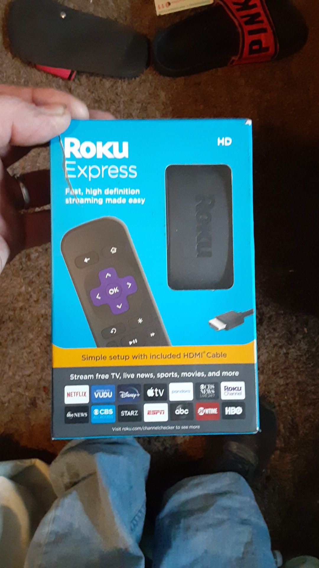 Roku Express brand new been used once just hooked up but I can delete everything on there it has the HDMI cable included