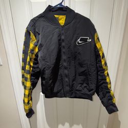 Nike Sportswear Bomber Jacket Mens Medium Black Yellow Plaid Thermore Synthetic