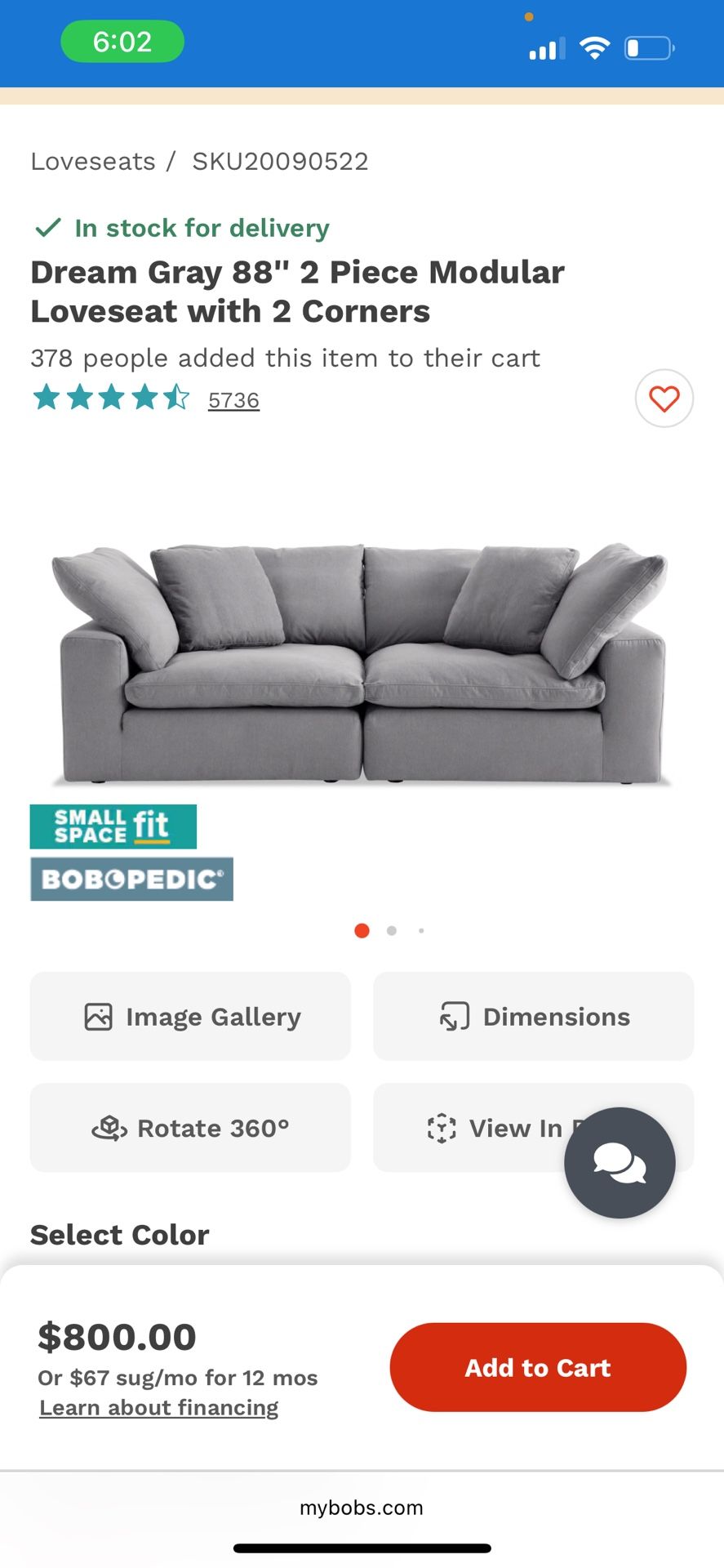 Bobs Modular Loveseat 88”