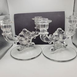 Vtg Pair Indiana Glass Floral Bow 2 Light Candelabra Candlestick Holders 8"x6"