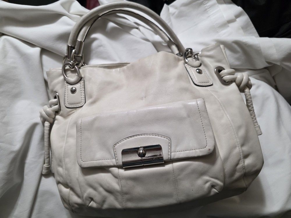 Coach White Leather Tote Handbag Purse 12" X 11" X 3"