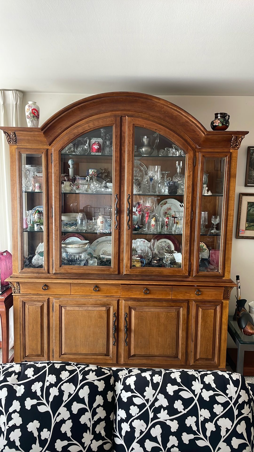 Beautiful Antique Scandinavian Solid Wood Hutch China Cabinet - Estate Sale