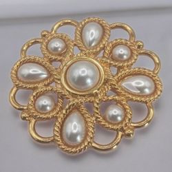 Napier Goldtone Pearl Brooch