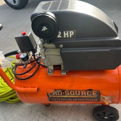 PRO-SOURC 13 Gallon Air Compressor + over 50ft 3/8” Husky Air Hose